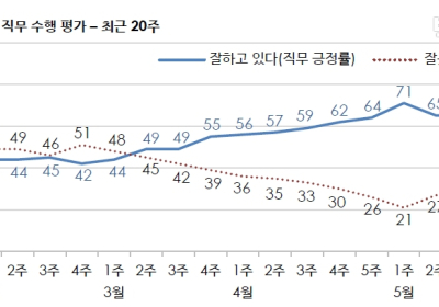 [리서치N] 문 대통령 국정 지지율 2주 연속 하락, ‘잘한다’60% vs ‘잘못한다’32%