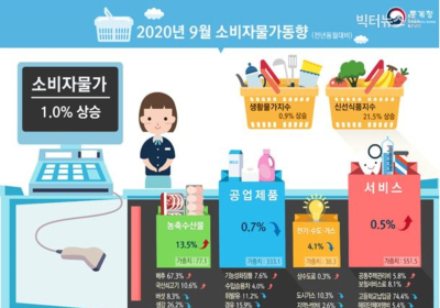 [통계N] 9월 소비자물가지수 1.0%↑... 농축수산물 13.5%↑