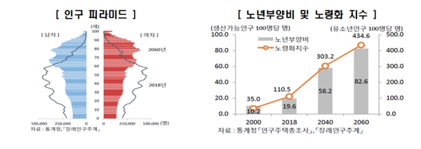 인구피라미드, 노년부양비 및 노령화 지수(그림=통계청)