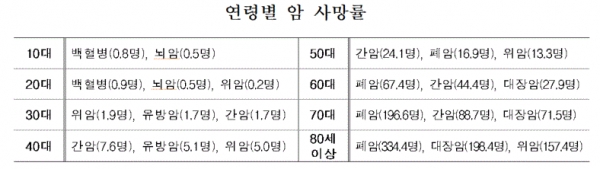 연령별 암 사망률(표=통계청)