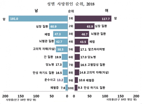 2018 성별 사망원인 순위(그림=통계청)