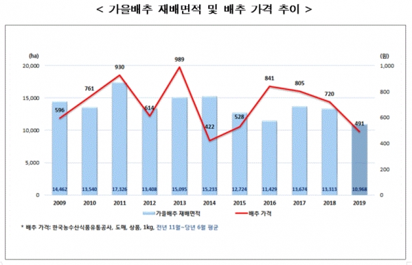 가을배추 재배면적 및 배추가격 추이(그림=통계청)