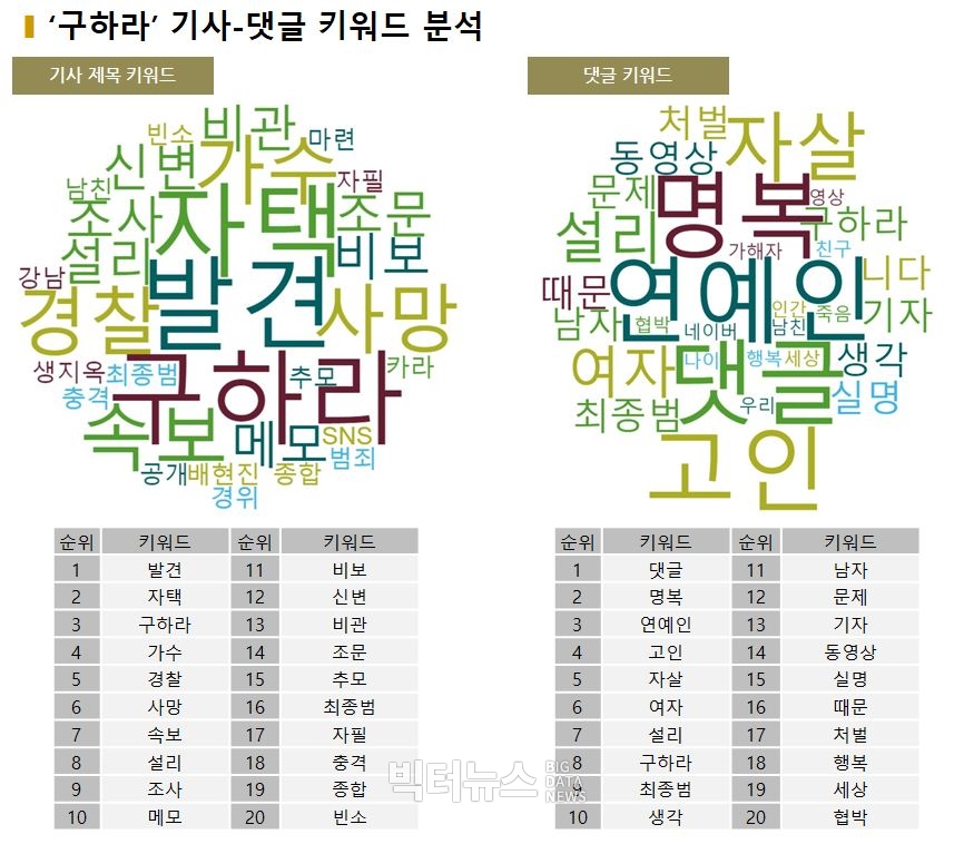 표='구하라' 기사·댓글 키워드 분석