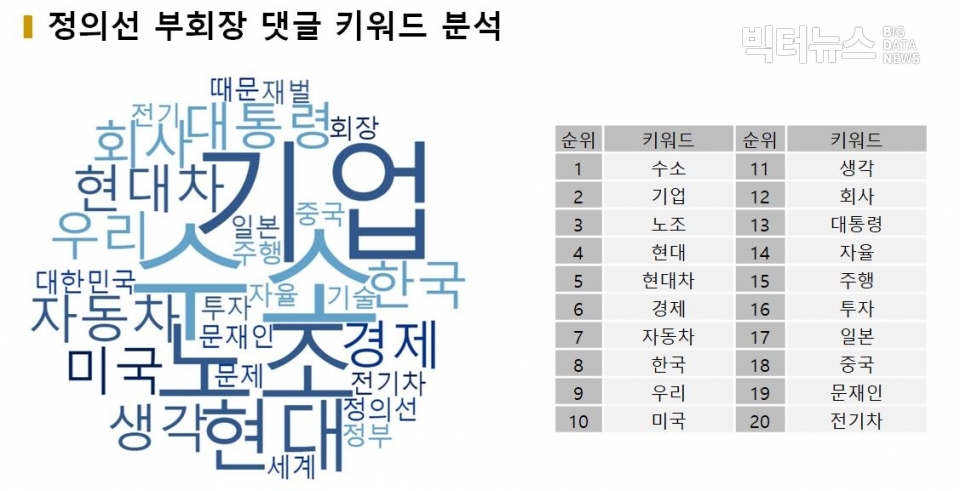 그림=정의선 부회장 댓글 키워드 분석