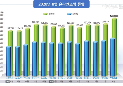 [코로나19] 8월 온라인쇼핑액 14조 3,833억원... 전년동월대비 27.5% 증가