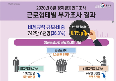 [통계N] 정규직과 비정규직의 임금 격차 2배... 323만원 vs 171만원