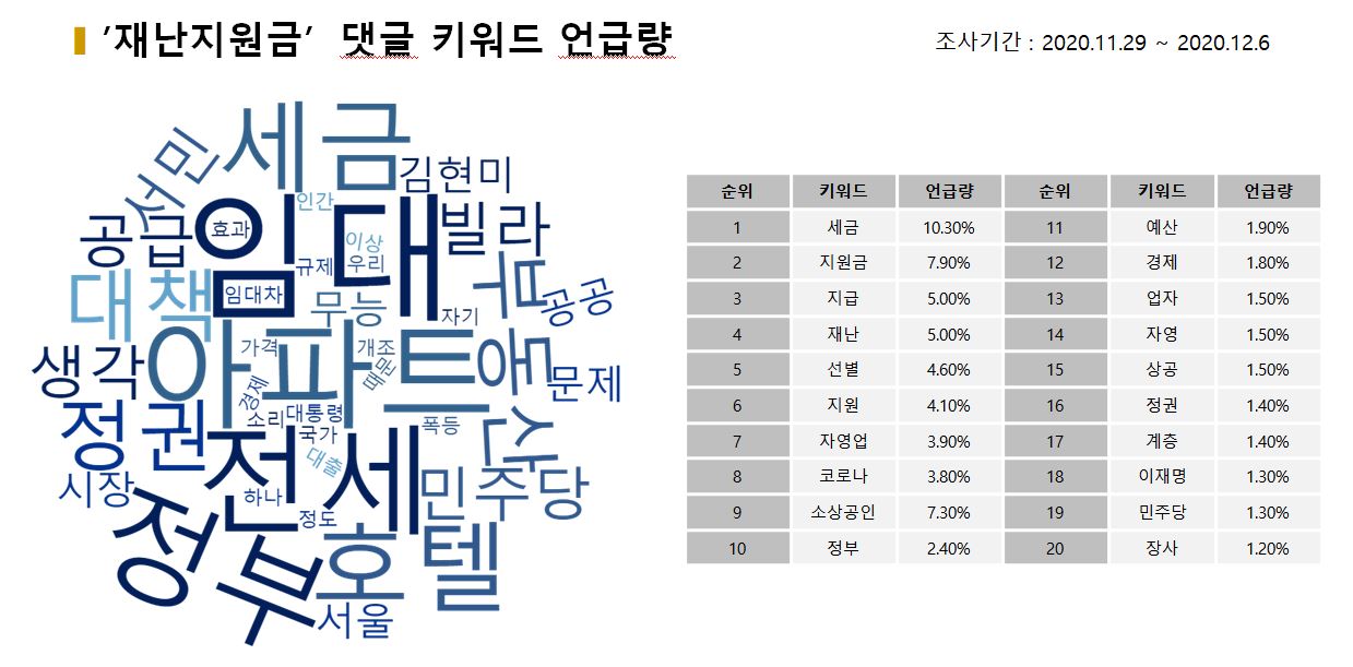 차트=’재난지원금’ 댓글 키워드 언급량