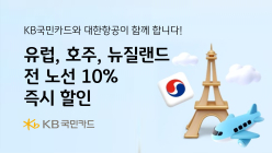 KB국민카드, 대한항공 유럽·호주·뉴질랜드 전 노선 할인
