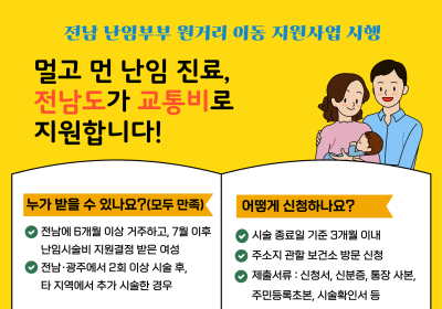 전남도, 난임부부 '원거리 이동' 지원