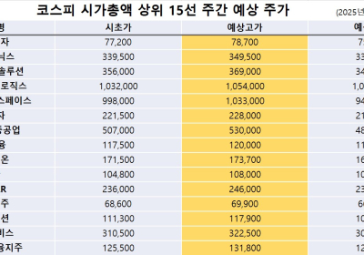 <빅터뉴스 주가 예측> 코스피 시가총액 상위 15선_9월 15일